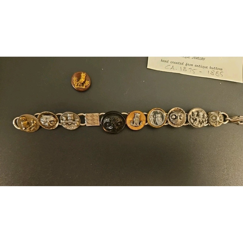 Vintage Bracelet Embellished With Antique Buttons /‎ OWLS /  1875-1885 (524)
